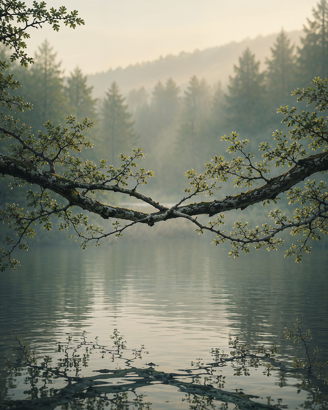 A quiet woodland stream beside a wooden cabin — collaborative wellbeing contexts