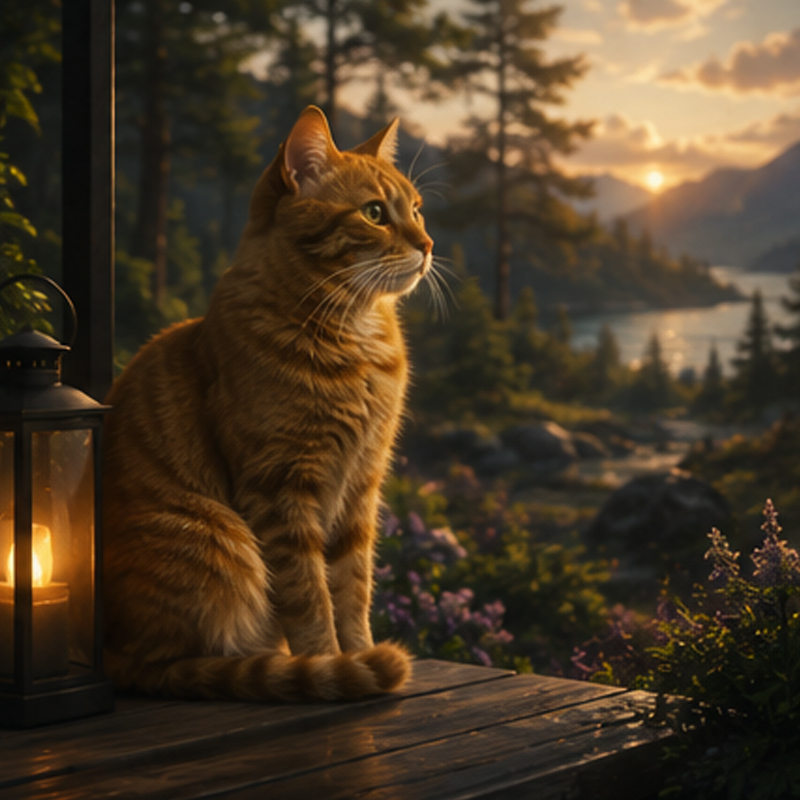 Companion — Add gentle animal presence, including familiar companions like a cat.