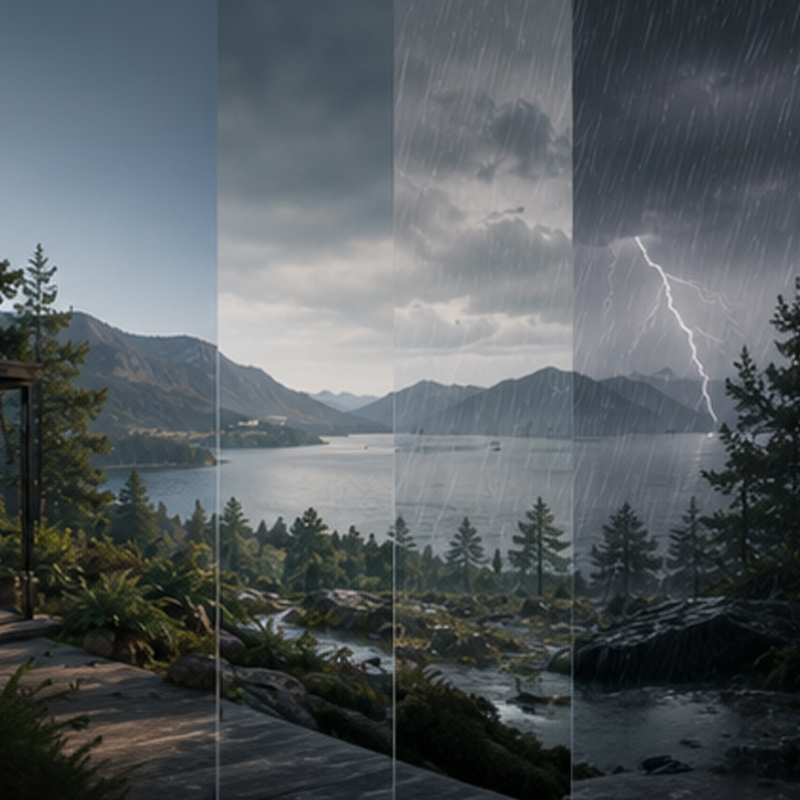 Weather — Bring in clear skies, cloud, rain, snow, or stormier conditions.