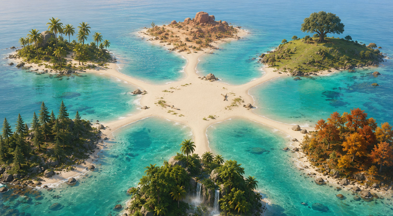 A tropical shore at sunset